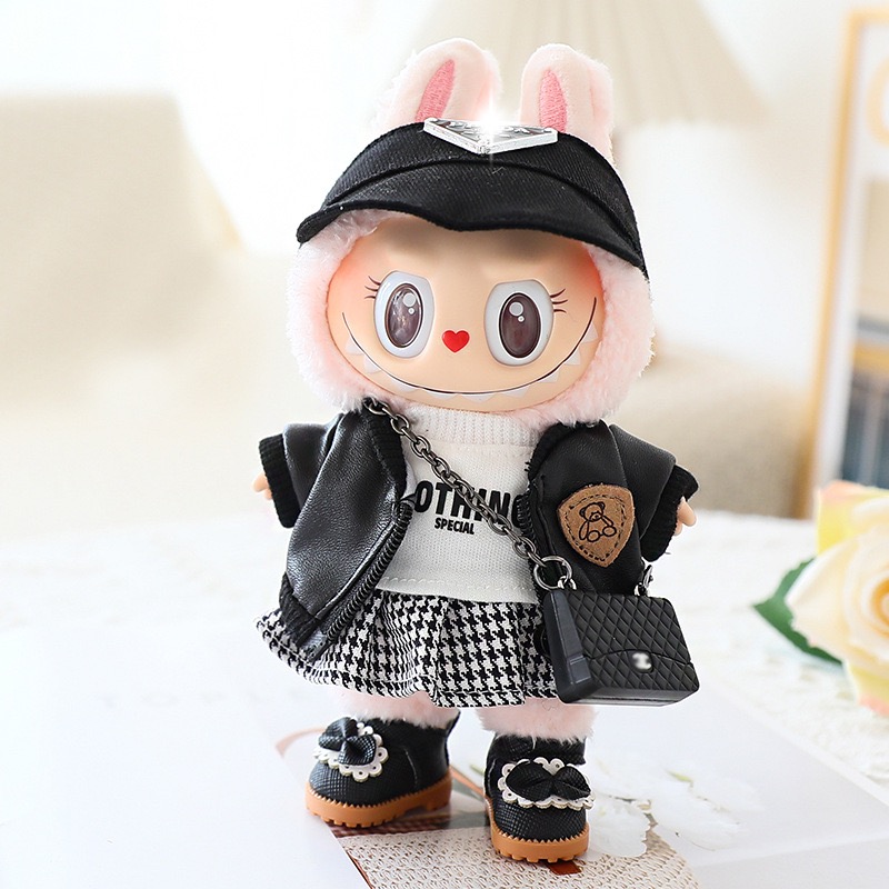Labubu box set blackpink labubu collections leather jacket hat skirt shoes