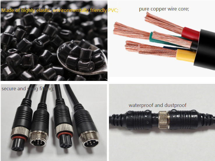 Customized 6-core M12 aviation plug male and female monitoring extension power cord video cable waterproof connector